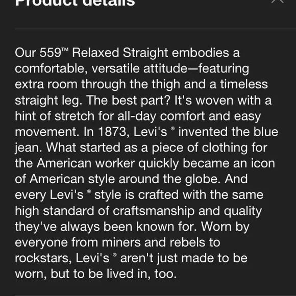 New Men’s Levi’s 559 Relaxed Straight Leg size 42x32 - Picture 5 of 7